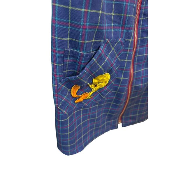 Looney Tunes Girls Tweety Plaid Overall Jumper Dress Size 10/12 Embroidered - Picture 2 of 7